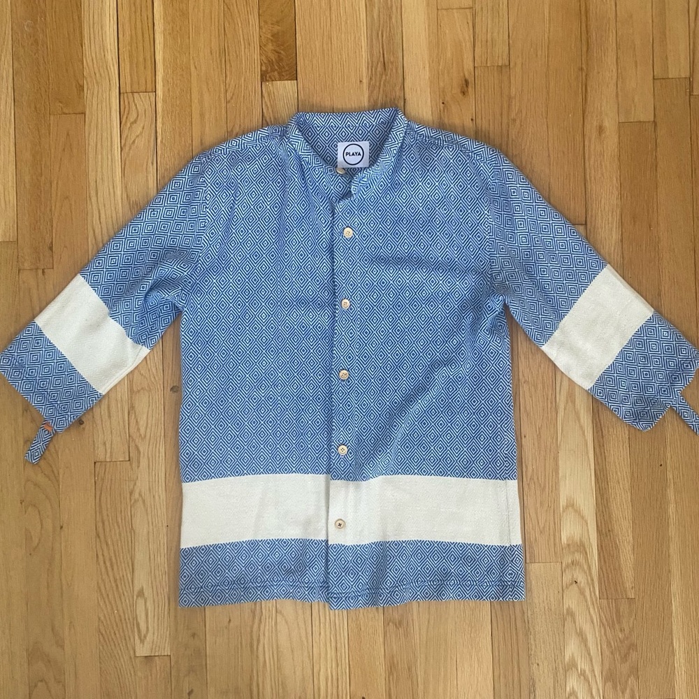 Playa London Santorini Blue Woven Grandad Shirt